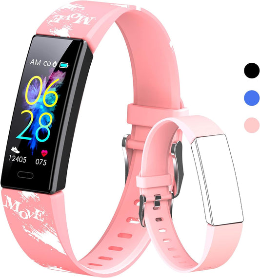 Exciting Kids Fitness Tracker Smartwatch - Activity Tracker with Pedometer, Stopwatch, and 11 Sport Modes for Ages 6-16 - IP68 Waterproof and Heart Rate Monitoring